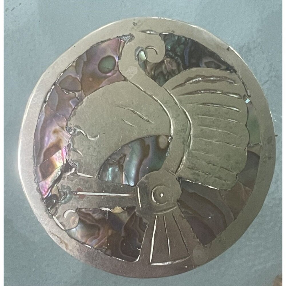 Sterling Pin Pendant with Abalone Mosiac Design from Mexico
